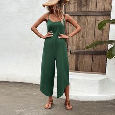 SPU:E5XON3J408E Pattern Type:Plain,Solid Sleeve Type:Sleeveless Waistlines:Natural Thickness:Lightweight Material:Cotton-blend,Polyester Neckline:Round Neck Occasion:Daily Style:Casual Theme:Summer Color:Green,Black,Gray,Blue,Red Size:XS,S,M,L,XL,XXL Size Length Bust cm cm XS 138 94 S 140 98 M 142 102 L 145 106 XL 147 110 XXL 150 114 Green Jumpsuit, Sleeveless Jumpsuits, Summer Colors, Khaki Green, Daily Fashion, Ibiza, Black Gray, Jumpsuit Romper, Spaghetti Strap