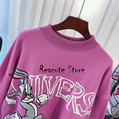 Oversize Sweatshirts Bugs Bunny Cartoon Letter Print JKP42911 Oversized Long Sleeve T-shirt With Cartoon Print, Casual Cartoon Print Sweater, Casual Winter Tops With Cartoon Print, Purple Long Sleeve Sweatshirt With Cartoon Print, Trendy Winter Tops With Cartoon Print, Purple Long Sleeve Cartoon Print Sweatshirt, Casual Purple Sweatshirt With Cartoon Print, Purple Letter Print Sweatshirt, Casual Purple T-shirt For Winter