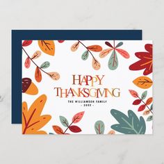 a happy thanksgiving card with leaves on it