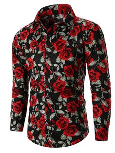 Multicolorido Festa Collar Manga Comprida Tecido Floral,Estampa total Camisa Embellished Elasticidade Baixa  Tops Masculino Printed Shirts Men, Rose Shirts, Best Mens Fashion, Men Plus Size, Blazer Shirt, Men Shirts, Shirt Embroidery, Online Mens Clothing, Men Shirt Style