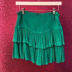 Emerald Green Cheap Solid Color Mini Skirt For Party, Cheap Ruffled Skirt In Solid Color, Green Ruffle Skirt, Ruffle Mini Skirt, Ruffle Skirt, Skorts, Emerald Green, Smocking, Mini Skirt