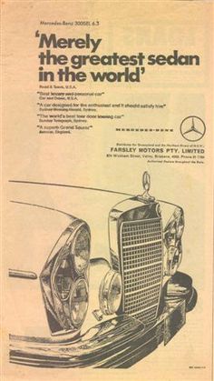 an old mercedes ad from the early 1950's, showing the front grille and headlight