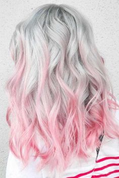 Grey Hair With Pink Ends #pinkhair #ombre Hair Color 2017, Pastel Pink Hair, Super Hair, Hair Color Purple, Hair Color Pink, Trendy Hair Color, Hair Color Blue, Rose Pastel