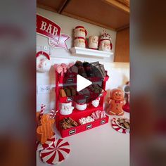 the candy bar is decorated with gingerbreads, cookies and marshmallows