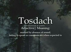 the words tosdach are written in black and white on an image of trees