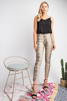 Denim Snakeskin Skinny Pants that fit like leggings. Stretchy Waistband Lightweight 97% Cotton 3% Spandex FINAL SALE Trendy Tight Straight Leg Pants, Trendy Stretch Leggings, Trendy High Rise Stretch Leggings, Trendy High Waist Stretch Leggings, High Waist Stretch Leggings Trendy Style, Versatile High-rise Stretch Pants, Versatile Stretch High-rise Pants, Versatile High Rise Stretch Pants, Trendy High-waisted Elastane Leggings