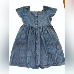 New With Tags Size Xl Blue Cotton Denim Dress With Buttons, Cute Blue Dress With Button Closure, Cute Blue Dresses With Button Closure, Button Front Dress, Jeans Button, Cat & Jack, Denim Jean, Kids' Dresses, Blue Brown