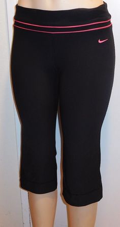 NEW WOMENS "Nike" Dri-Fit Running Atheletic Leisure Capri Pants Fitted  =LAST ONE =REDUCED SIZE:  XSMALL             COLOR:   BLACK / ROSE PIPPING 88% POLYESTER  12% SPANDEX OVERALL LENTH  27" INSEAM  19" CUFFS  8"  PLEASE CHECK THE PICTURES LISTED AS """BUY IT NOW""" IMMEDIATE PAYMENT REQUIRED HELLO BUYER:  I AM A RETIRED RETAIL OWNER -- WHO BELIEVES THAT THE CUSTOMER (BUYER) IS ALWAYS RIGHT  EBAY DOES NOT SELL YOU ANYTHING,THEY ARE MIDDLEMEN  IF YOU ARE NOT HAPPY OR UNSATISFIED WITH YOUR PURCH Nike Black Yoga Pants, Nike Stretch Bottoms For Yoga, Nike Black Stretch Yoga Pants, Nike Fitted Black Yoga Pants, Nike Black Fitted Yoga Pants, Nike Full Length Yoga Bottoms, Nike Yoga Bottoms Full Length, Stretch Nike Yoga Pants, Fitted Black Nike Yoga Pants