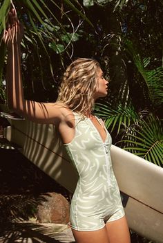 Free People Swimsuit, Surf Swimwear, Green One Piece Swimsuit, Surfing Swimwear, Surf Bikinis, Swimsuit With Shorts, Surf Suit, Modest Swimwear, Green Swimsuit