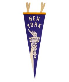 a blue and yellow pennant with the words new york on it