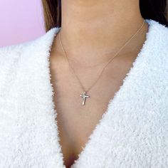 A bold statement of faith, this stylish women's cross necklace from Shy Creation® features a cross embellished at the center with brilliant round diamond accent. Fashioned in 10K white gold, the total diamond weight is 1/10 carat and the 18-inch rolo chain secures in place with a lobster clasp. 14k Yellow Gold Diamond Cut Cross Necklace, Elegant Yellow Gold Diamond Cross Pendant Necklace, 14k Gold Diamond Cut Cross Pendant Necklace, Yellow Gold Cross Pendant With Diamond Accents, Cross-shaped Yellow Gold Diamond Necklace, Jared The Galleria Of Jewelry, Rolo Chain, Stylish Women, Round Diamonds