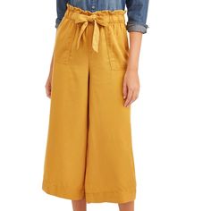 Nwt. Time And True Wide Leg Crop Pants. Relaxed Fit. Has Elastic Waist Band And Adjustable Ribbon On Front. Color: Apple Juice Size: Small (4-6) Mustard High Waist Bottoms For Workwear, High Waist Mustard Bottoms For Work, Summer Workwear Mustard Bottoms, Mustard High-waist Bottoms For Work, Mustard Summer Workwear Pants, Yellow Bottoms With Pockets For Spring, Yellow Summer Pants With Pockets, Mustard Bottoms With Pockets For Workwear, Casual Mustard Bottoms For Work