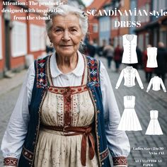 It is a dress model inspired by Scandinavian style. It consists of three parts. Each piece can also be used in separate combinations. Inspired by the product in the image -US Sizes: 2, 4, 6, 8, 10, 12, 14, 16, 18, 20, 22, 24, 26, 28, 30 -Standard Sizes: XS, S, M, L, XL, 2XL, 3XL, 4XL -These patterns are suitable for A4  and US Letter size papers. -Once your payment is processed, you will automatically receive download links for the pattern files. Please note that you can only download the files Bohemian Summer Costume Dress, Historical Clothing Patterns, Regency Dress, Corset Pattern, Historical Clothing, Costume Halloween, Girls Sweaters, Dress Summer, Scandinavian Style