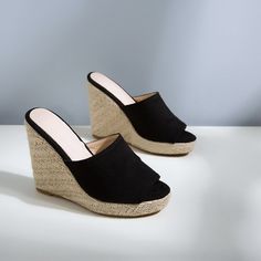 Cata Women's Platform Sandal With Wedges | Ultrasellershoes.com – Ultra Seller Shoes Comfortable Black Summer Mules, Black Slip-on Heels For Summer, Black Platform Heels For Beach Season, Fabric Wedge Sandals With Cushioned Footbed And Round Toe, Fabric Wedge Sandals With Round Toe For Vacation, Black Eva Wedge Sandals For Summer, Black Lightweight Wedge Sandals For Summer, Comfortable Wedge Heel Mules For Summer, Synthetic Wedge Heel Mules For Summer