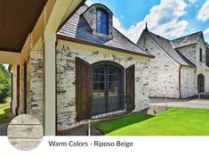 an image of a brick house with the words warm colors - rips beige