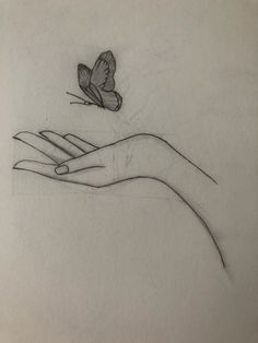 a drawing of a hand holding a butterfly