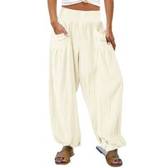 Prolriy is a professional fashion brand that focuses on global fashion women's wear, which can meet your different needs for fashion. Welcome to our storeProlriy Womens High Waist Wide Leg Pants Casual Palazzo Pants Beach Loose Baggy Harem Pants With Pockets Features: Fabric: 85% Cotton, 15% Linen Soft material black cargo pants for women, super lightweight, breathable and not see through This womens cargo pants are easy to with a crop top, tunic blouse, t-shirts, and more for a casual chic summ Cheap Wide Leg Beach Pants With Pockets, Casual White Harem Pants At Affordable Price, Cheap Wide Leg Pants For The Beach, Cheap Solid Wide Leg Pants For Beach, Cheap Spring Wide Leg Parachute Pants, Cheap Wide-leg Pants For Vacation, Affordable Casual Parachute Pants For Loungewear, Cheap Wide-leg Beach Pants, Cheap Wide-leg Pants For Beach Season