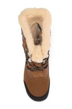 BEARPAW | Desdemona Genuine Sheepskin Lined Lace-Up Boot | HauteLook Brown Winter Lace-up Boots, Winter Lace-up Boots With Faux Fur Trim, Winter Insulated Brown Lace-up Boots, Brown Insulated Winter Lace-up Boots, Shearling Lace-up Winter Boots, Brown Lace-up Boots With Faux Fur Trim, Shearling Lace-up Boots For Outdoor, Lace Up Boots, Winter Boots