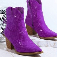 Brand New Gorgeous Boots Purple Boots For Fall Party, Trendy Purple Boots For Spring, Purple Synthetic Boots For Spring, Purple Synthetic Spring Boots, Spring Party Boots In Synthetic Material, Synthetic Boots For Spring Party, Synthetic Spring Party Boots, Trendy Purple Heels For Fall, Chic Purple Boots For Fall