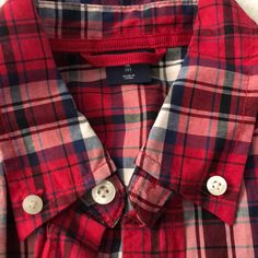 Bnwot!!! Kids Size M (8). Plaid Button-up School Top, Red Fall Tops For School, Red Collared Top For School, Gap Short Sleeve Tops With Button Closure, Gap Short Sleeve Shirt With Button Closure, Gap Short Sleeve Buttoned Tops, Gap Red Long Sleeve Top, Red Gap Tops For Fall, Red Long Sleeve Tops By Gap