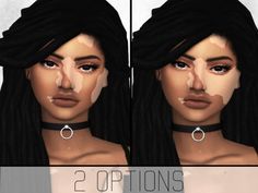 two different images of a woman with makeup on her face and the words 2 options below it