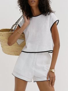 Pure Cotton Contrast Trim Shorts Set