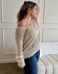 The Plus Size Airy Crochet Sweater is comfortable and sweater-like without being too hot. For a simple, casual outfit, pair this sweater-top with a cute pair of trendy jeans. Or, alternatively, dress it up with a skirt and a pair of heels for a workplace or date night look. This sweater features long sleeves, a deep, rounded neckline, and a full length. The material is a stretchy knit. This sweater is made from 100% acrylic. Machine wash cold. Imported. Model is wearing a size 2XL. Trendy Jeans, Night Looks, Crochet Sweater, Casual Outfit, Black Sweaters, Round Neckline, Sweater Top, Date Night, Full Length