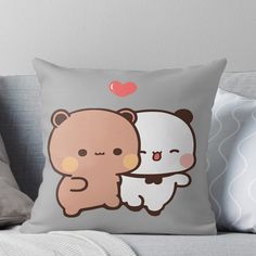 two cute bears hugging each other on a gray background with a red heart above them