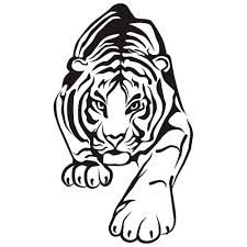 black and white drawing of a tiger with claws crossed over its face, on a white background