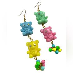 Gummy Bears Teddy Dangling Teddy Bear Charm Earring Measuring 3 Inches Long Very Light Weight Playful Blue Jewelry For Party, Glitter Reindeer, Earring Long, Diy Jewlery, Long Light, Dangle Hoop Earrings, Teardrop Dangle Earrings, Earring Holder, Stud Jewelry