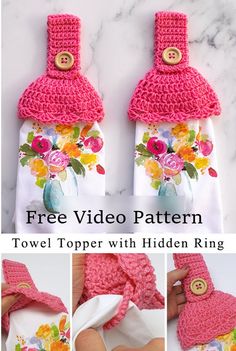 crocheted flower bottle cover with hidden ring