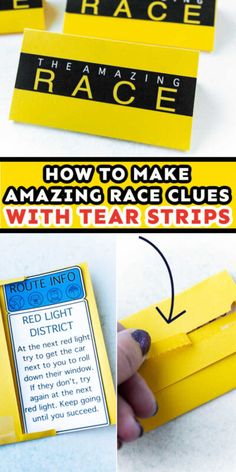 the instructions for how to make amazing business cards with tear strips and adhesive tape