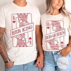 These matching couple shirts are the perfect gift for your boyfriend or girlfriend. Show off your love with each other by wearing these cute couple shirts. SHIRT DETAILS * Bella+Canvas - Adult, Youth, and Toddler shirts * Rabbit Skins - Baby shirts and bodysuits * Next Level - Women's tank tops * Gildan - alternative option if the primary brand is out of stock * 100% soft cotton SIZING * Our shirts are unisex - Run true to size and have a relaxed fit. Order one size smaller for a further slim fit. * If you are unsure about what size to order, please refer to the size chart in the photos or reach out to us. * To measure, lay your favorite shirt flat. Measure armpit to armpit and the length, then compare to the size chart in the photos. * Incorrect size can not be refunded or exchanged. DIRE Couples Style Tops For Valentine's Day Gift, Matching Graphic Print T-shirt For Gift, Couples Cotton Tops With Letter Print, Couples Cotton T-shirt Gift, Husband Wife Tshirts Couple, Cotton Short Sleeve T-shirt For Honeymoon, Couples Cotton T-shirt For Gift, Couples White Short Sleeve T-shirt, Summer Honeymoon T-shirt With Short Sleeves