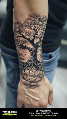 a man with a tree tattoo on his arm