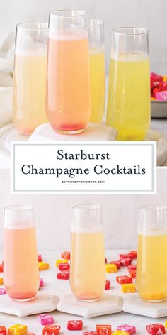 starburst champagne cocktails with candy candies on the side and in glasses