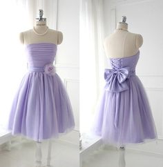 Strapless Pleat Short Wedding Party Dress Homecoming Dress Strapless, A Line Homecoming Dress, Cute Short Prom Dresses, Vestido Color Lila, Tulle Bridesmaid, Knee Length Bridesmaid Dresses, Bridesmaid Dresses Strapless, Tulle Bridesmaid Dress, Prom Dresses Gowns