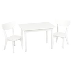 a white table and two chairs against a white background