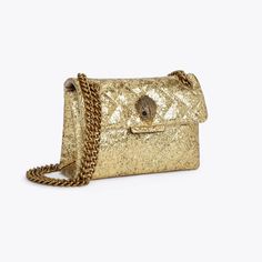 GLITTER MINI KENSINGTON by KURT GEIGER LONDON Vintage Quilted Evening Bag, Luxury Quilted Party Bag, Quilted Rectangular Party Bag, Party Rectangular Quilted Bag, Designer Quilted Gold Shoulder Bag, Designer Gold Quilted Shoulder Bag, Gold Quilted Bag For Formal Occasions, Gold Quilted Formal Bag, Formal Gold Quilted Bag