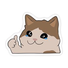 a brown and white cat with blue eyes giving the thumbs up sign sticker on a white background