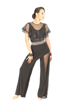 Asymmetrical Transparent Trousers - Where to Buy Dancewear SM Dance Fashion Competition Outfit Costume Ballroom And Latin, Asymmetrical Design, Ballroom, Jumpsuit, Trousers, Mesh, Knitting, Black, Design