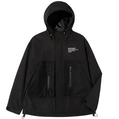 Stitched Zipper Pocket Jacket - Anagoc Black Hooded Outerwear With Patch Pockets, Hooded Black Outerwear With Patch Pockets, Black Hooded Jacket With Pockets For Fall, Fall Black Hooded Jacket With Pockets, Black Hooded Jacket With Pockets, Black Hooded Jacket With Pockets For Outdoor, Black Utility Jacket With Patch Pockets For Outdoor, Black Outerwear With Patch Pockets For Outdoor Activities, Black Outerwear With Patch Pockets For Outdoor