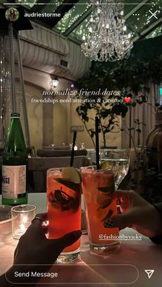 two people sitting at a table with drinks in front of them and the caption reads, no matter friend dates friends need instructions & care