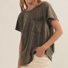 An Everyday Favorite. Solid, Mineral-Washed Cotton T-Shirt. Round Neckline. Chest Pocket. Short Raglan Sleeves. Raw-Edge Detailing Throughout. Loose, Oversized Fit. 100% Cotton. Imported. Designed In La. Model Wears Size S. Please Review Pictures, Sizing And Etc. Before Purchasing!!! Feel Free To Ask Any Questions! Ships Next Business Day Accepting All Reasonable Offers Like This Item To Receive A Special Offer! Love More Than One Item? Bundle 2+ Items For 20% Off! Relaxed Washed Tops For Summer, Summer Short Sleeve Top, Soft-washed For Everyday, Distressed Relaxed Summer Tops, Relaxed Distressed Tops For Summer, Relaxed Distressed Summer Tops, Distressed Tops For Layering With Relaxed Fit, Relaxed Washed Cotton Tops, Soft-washed Relaxed Tops For Casual Wear, Relaxed Soft-washed Tops For Casual Gatherings