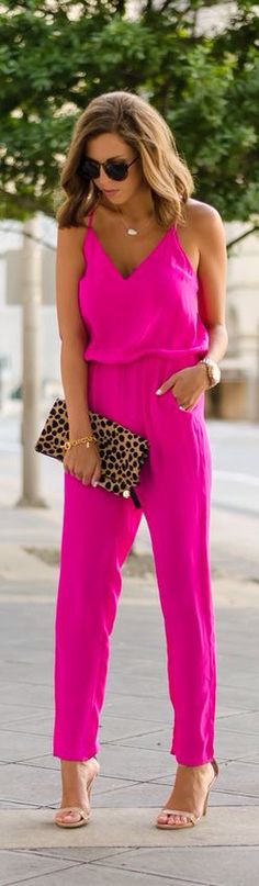 Find More at => http://feedproxy.google.com/~r/amazingoutfits/~3/-ot_U7MFj7Y/AmazingOutfits.page Neon Jumpsuit, Neon Romper, Bright Colored Outfits, Jumpsuit Outfit, Pink Jumpsuit, Outfit Trends, Colourful Outfits, Fashion Mode, Outfit Casual