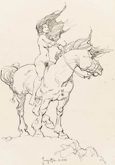 a drawing of a man riding on the back of a horse