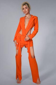 Orange Notch Lapel Blazer For Work, Tailored Orange Office Blazer, Elegant Orange Blazer For Office, Elegant Orange Office Blazer, Elegant Orange Blazer With Notch Lapel, Chic Orange Fitted Blazer, Elegant Tailored Orange Blazer, Chic Fitted Orange Blazer, Fitted Orange Blazer For Office