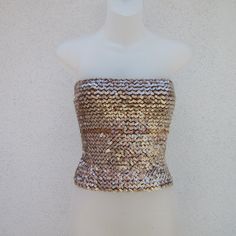 Brand New W/O Tag No Fabric Tag Stretch Fabric With Elastic Horizontal Bands Fitted Glamorous Beige Tops, Glamorous Fitted Beige Tops, Fabric Tags, Sequin, Rebecca Taylor, Tube Top, Stretch Fabric, Brand New, Crop Tops