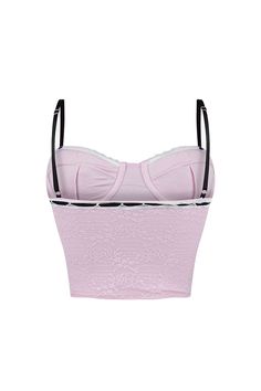 Lace bustier top featuring underwired cups and ribbon trimming Adjustable shoulder straps Fully lined Slip on closure We recommend wearing pasties or no bra with this garment Runs true to size Feminine Underbust Corset With Built-in Bra, Summer Underwire Corset With Built-in Bra, Pink Underwire Corset With Built-in Bra, Pink Sleeveless Corset With Built-in Bra, Fitted Strapless Camisole With Removable Bra Pads, Fitted Underbust Bra With Boned Bodice, Fitted Bandeau Corset With Straps, Summer Corset With Spaghetti Straps And Removable Bra Pads, Feminine Sleeveless Corset With Straps