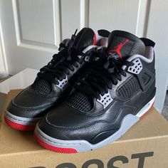 Worn Once. Trying To Sell Asap. Air Jordan 4 Low-top With Abzorb Midsole, Air Jordan 4 Leather Lace-up With Boost, Air Jordan 4 Leather Lace-up With Boost Midsole, Air Jordan 4 Black With Red Sole For Sports, Black Air Jordan 4 With Red Sole And Leather, Black Air Jordan 4 With Red Sole, Air Jordan 4 Black Synthetic For Streetwear, Black Air Jordan 4 With Boost Midsole, Black Air Jordan 4 Synthetic For Streetwear