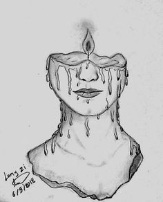 a drawing of a woman's face with water dripping from her mouth